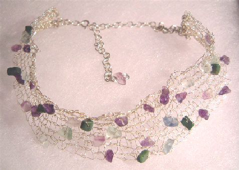 rainbow amethyst and jade knitted necklace
