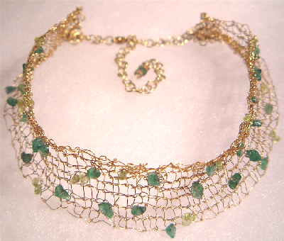 peridot & jade knitted necklace